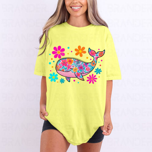 PREPPY FLORAL WHALE - DTF TRANSFER
