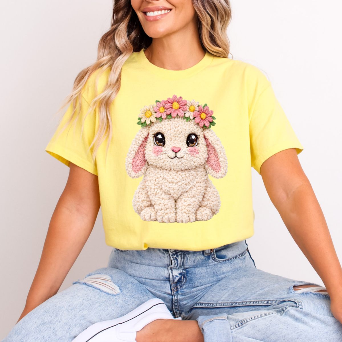 FLORAL EASTER BUNNY *FAUX YARN* - DTF TRANSFER