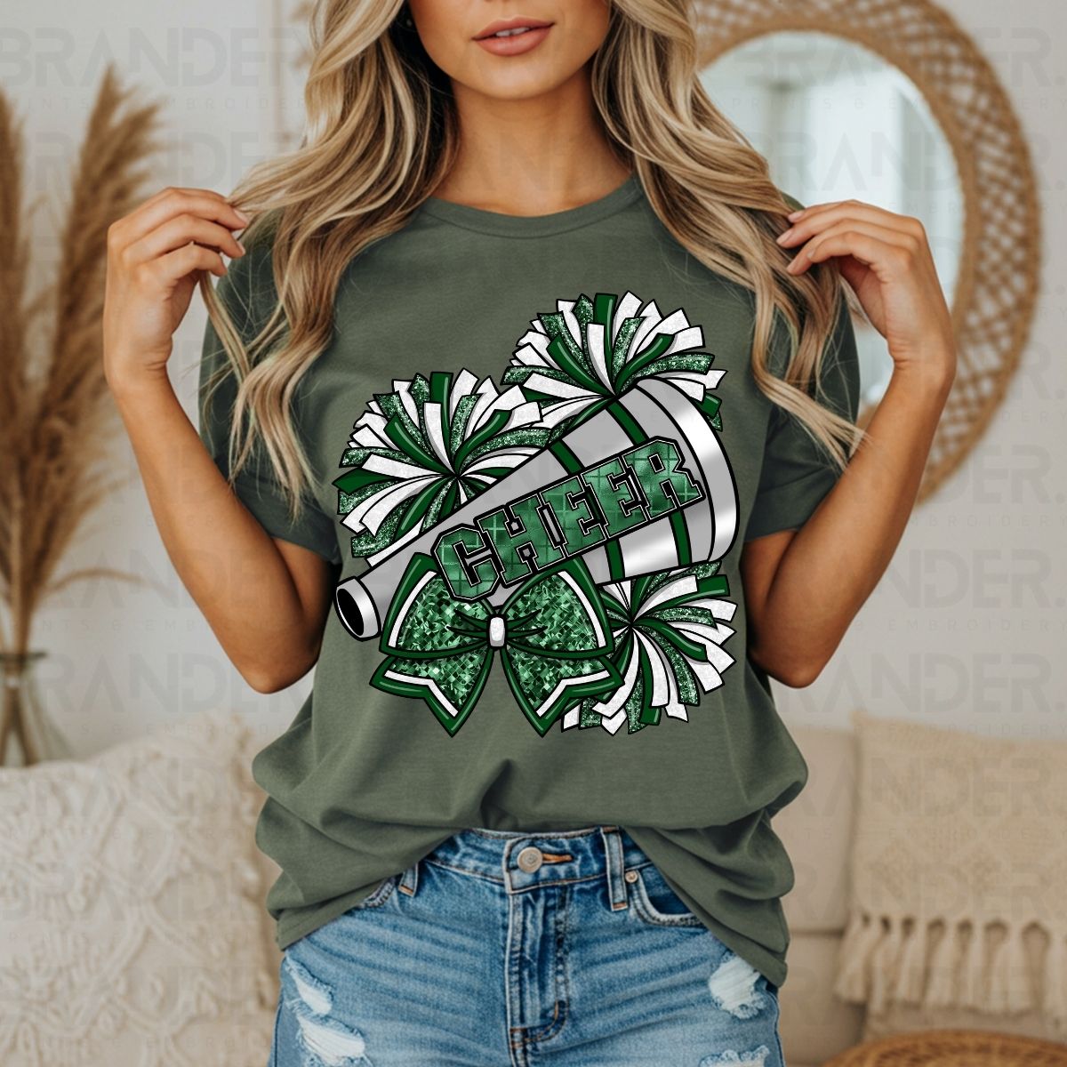 COQUETTE CHEER *GREEN W/FAUX GLITTER* - DTF TRANSFER