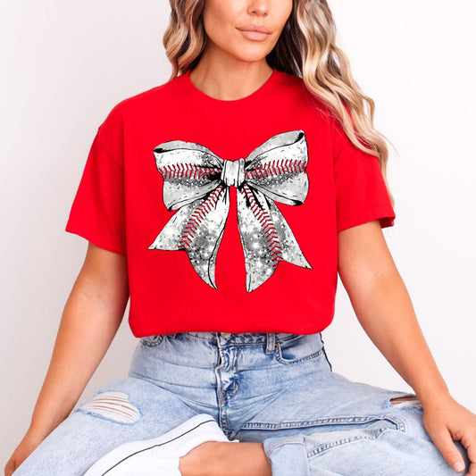 COQUETTE BASEBALL BOW *FAUX SEQUIN* - DTF TRANSFER