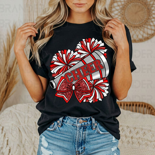 COQUETTE CHEER *RED W/FAUX GLITTER* - DTF TRANSFER