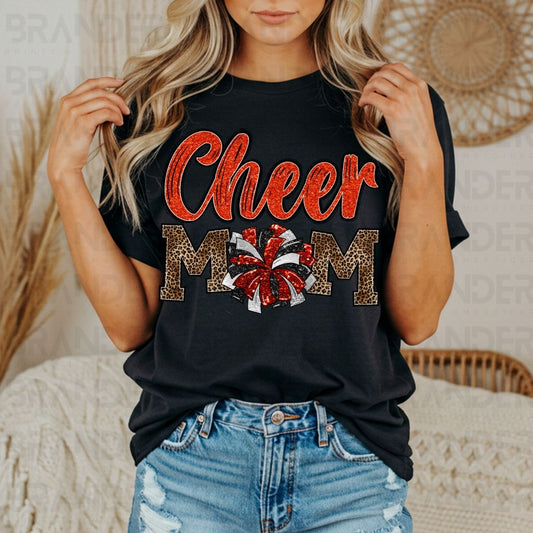 CHEER MOM *ORANGE W/FAUX GLITTER* - DTF TRANSFER