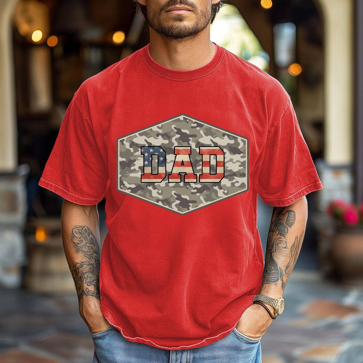 PATRIOTIC PATCH DAD - COMPLETED TEE