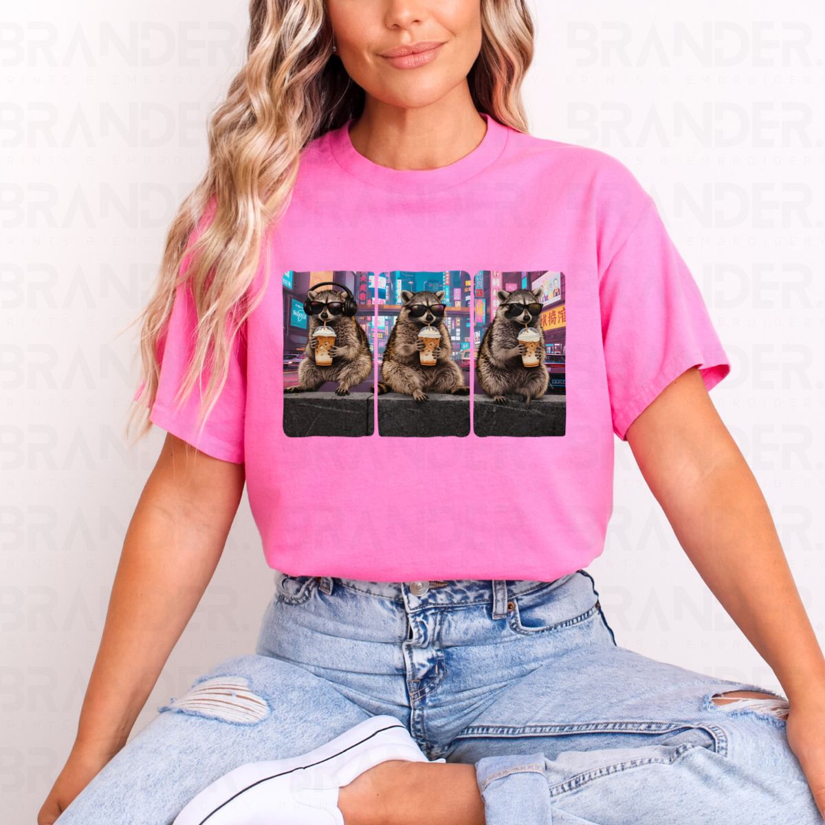 FERAL RACCOON WITH COFFEE - COMPLETED TEE