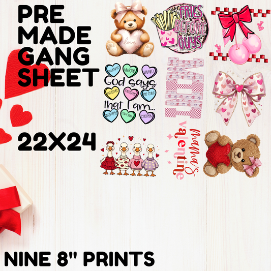 KIDS VALENTINES DAY *GIRLS* - 22X24 - PREMADE GANG SHEET