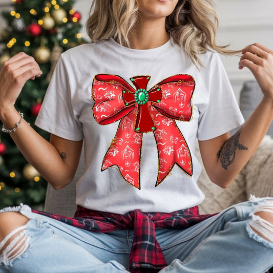 COQUETTE TURQUOISE CROSS NATIVITY BOW - DTF TRANSFER