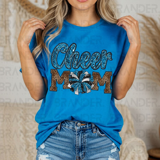 CHEER MOM *BLUE W/FAUX GLITTER* - DTF TRANSFER