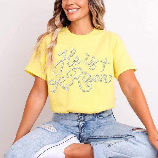 COQUETTE HE IS RISEN - FAUX PEARLS - DTF TRANSFER