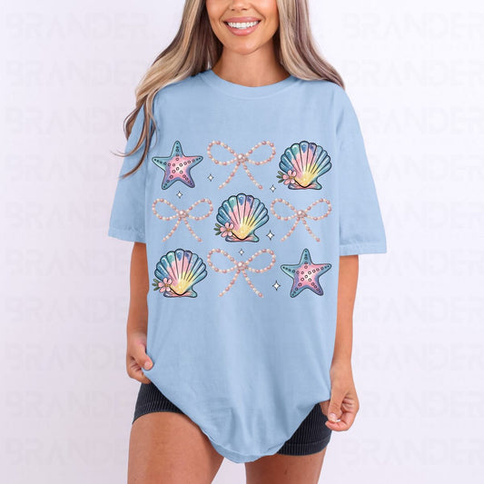 COQUETTE STARFISH, CLAMS AND PEARLS BOW GRID - DTF TRANSFER