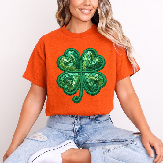 4 LEAF CLOVER *FAUX SEQUIN* - COMPLETED TEE