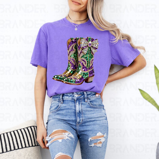 COQUETTE MARDI GRAS BOOTIES *FAUX RHINESTONES* - COMPLETED TEE