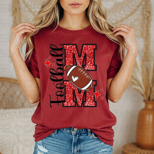 FOOTBALL MOM *RED W/FAUX SEQUIN* - DTF TRANSFER