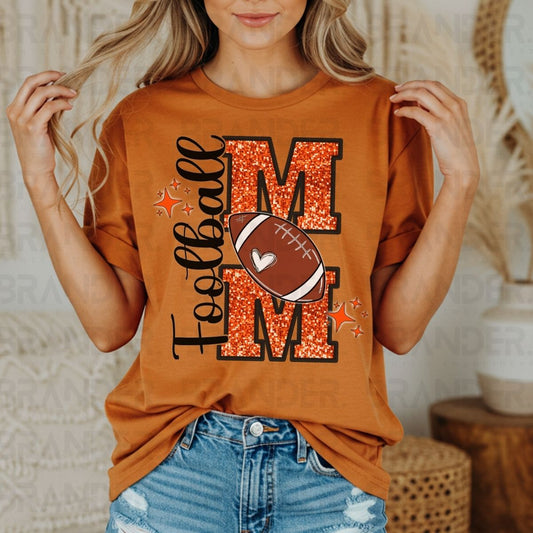 FOOTBALL MOM *ORANGE W/FAUX SEQUIN* - DTF TRANSFER