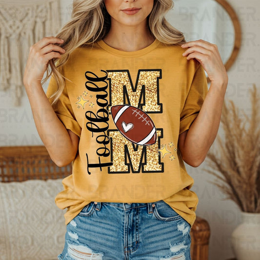 FOOTBALL MOM *YELLOW W/FAUX SEQUIN* - DTF TRANSFER