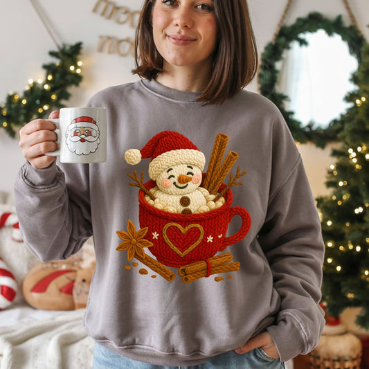 SNOWMAN IN A COFFEE CUP *FAUX YARN* - DTF TRANSFER