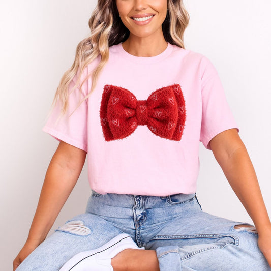 COQUETTE MINI BOW WITH PINK HEARTS *FAUX YARN* - DTF TRANSFER