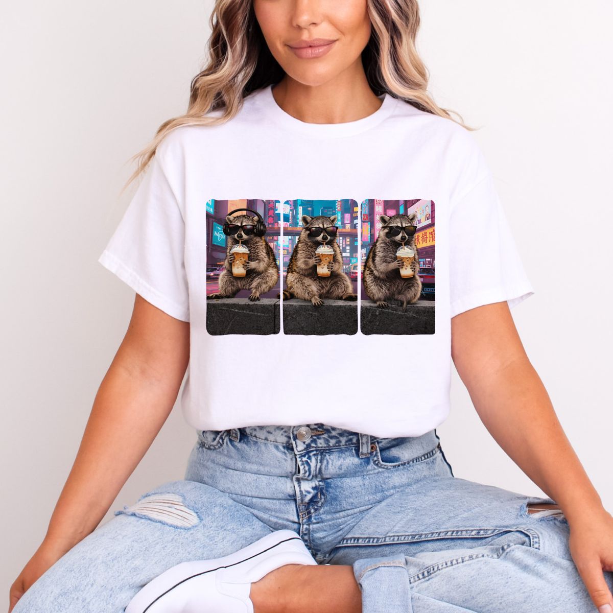 FERAL RACCOON WITH COFFEE - DTF TRANSFER