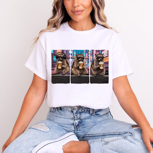 FERAL RACCOON WITH COFFEE - DTF TRANSFER