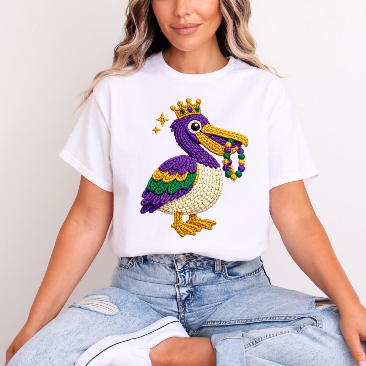MARDI GRAS PELICAN *FAUX YARN* - DTF TRANSFER