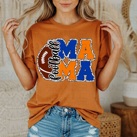 FOOTBALL MAMA *ORANGE & BLUE* - DTF TRANSFER