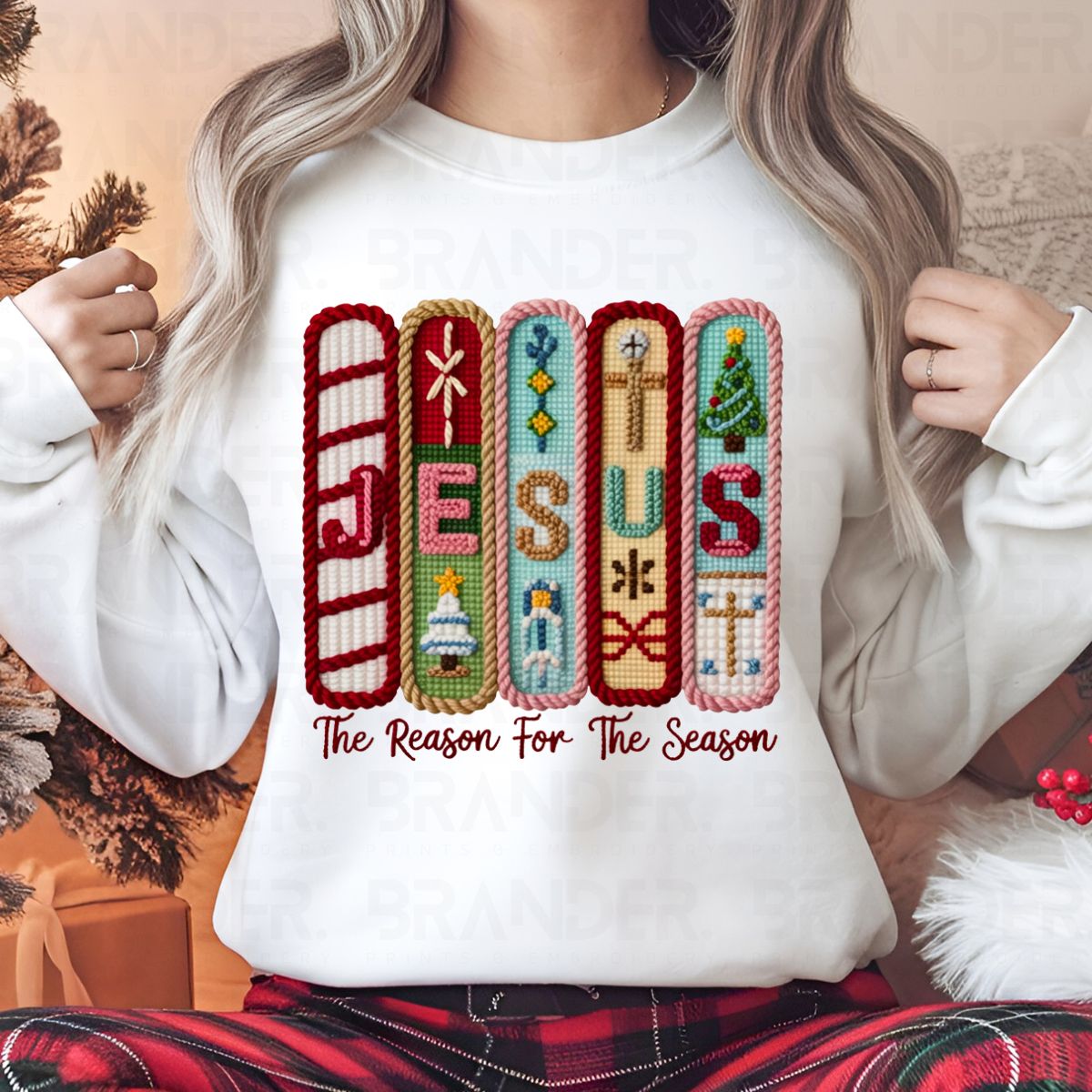 JESUS IS THE REASON FOR THE SEASON *FAUX YARN* - COMPLETED TEE