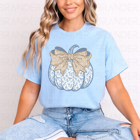 COQUETTE BLUE FLORAL PUMPKIN - DTF TRANSFER