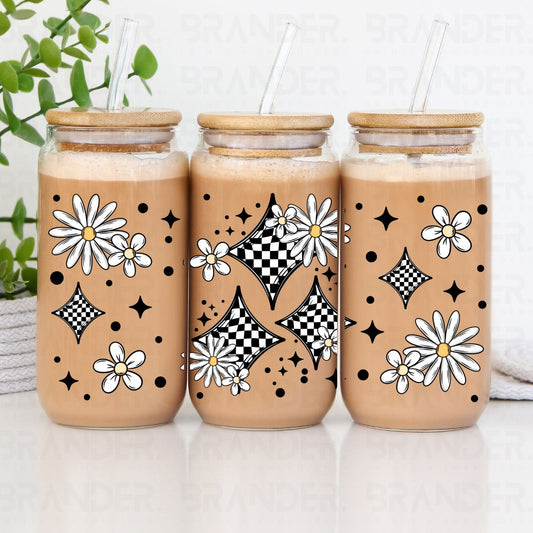 CHECKERED STARS AND DAISIES - 16 OZ - UV DTF