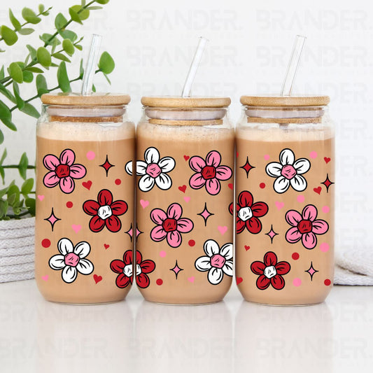 PINK RED AND WHITE FLOWERS - 16 OZ - UV DTF