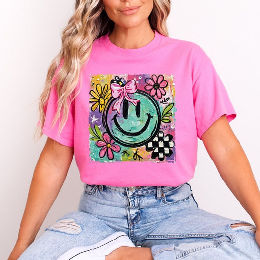 COQUETTE FLORAL SMILEY FACE - DTF TRANSFER