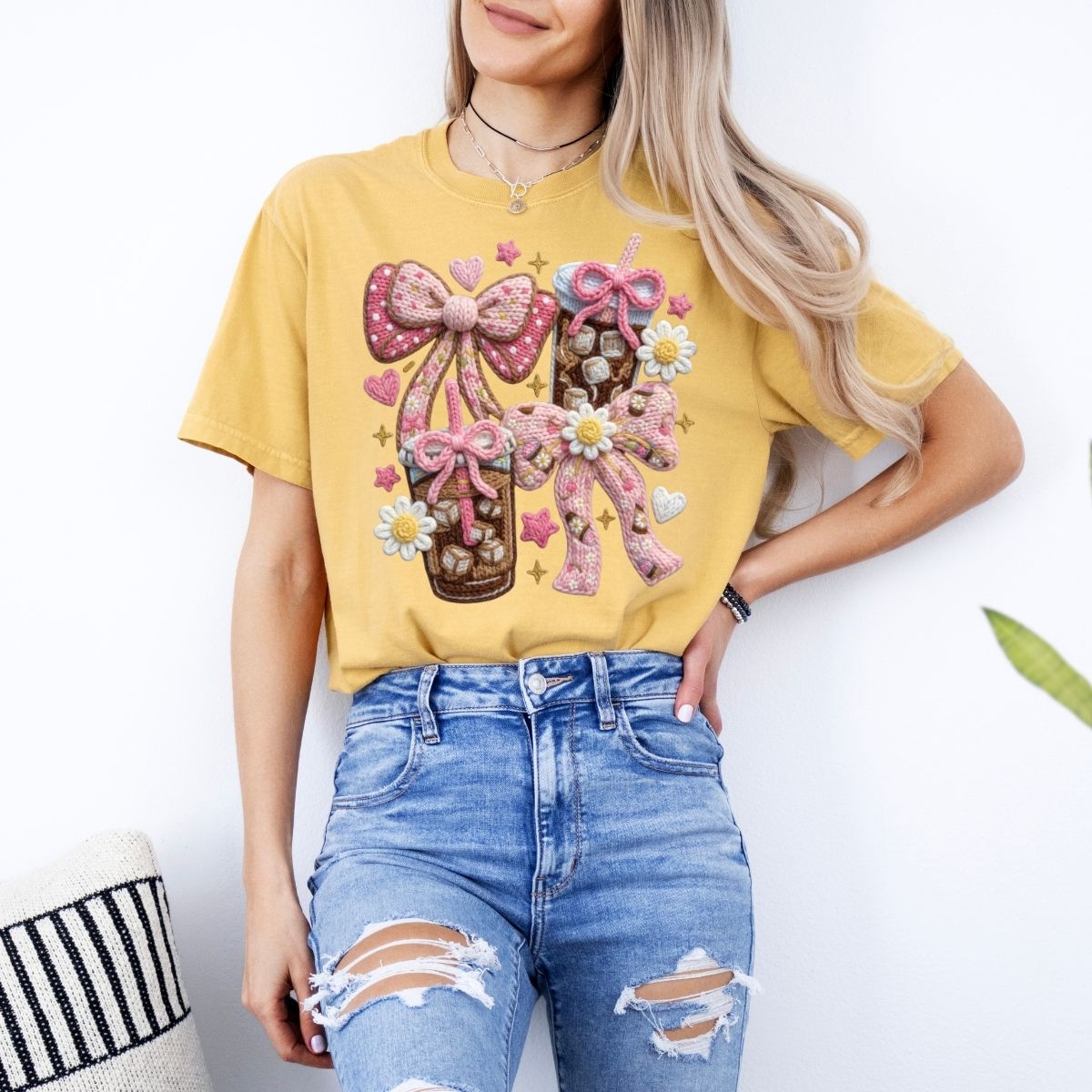 COQUETTE ICED COFFEE DOODLE *FAUX YARN* - DTF TRANSFER