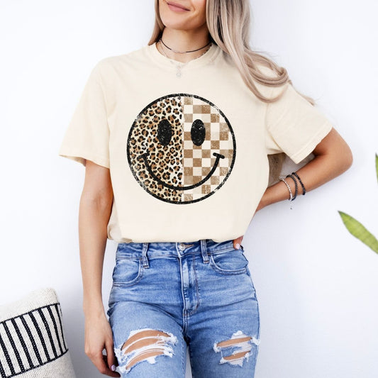 CHECKERED LEOPARD SMILEY FACE - DTF TRANSFER