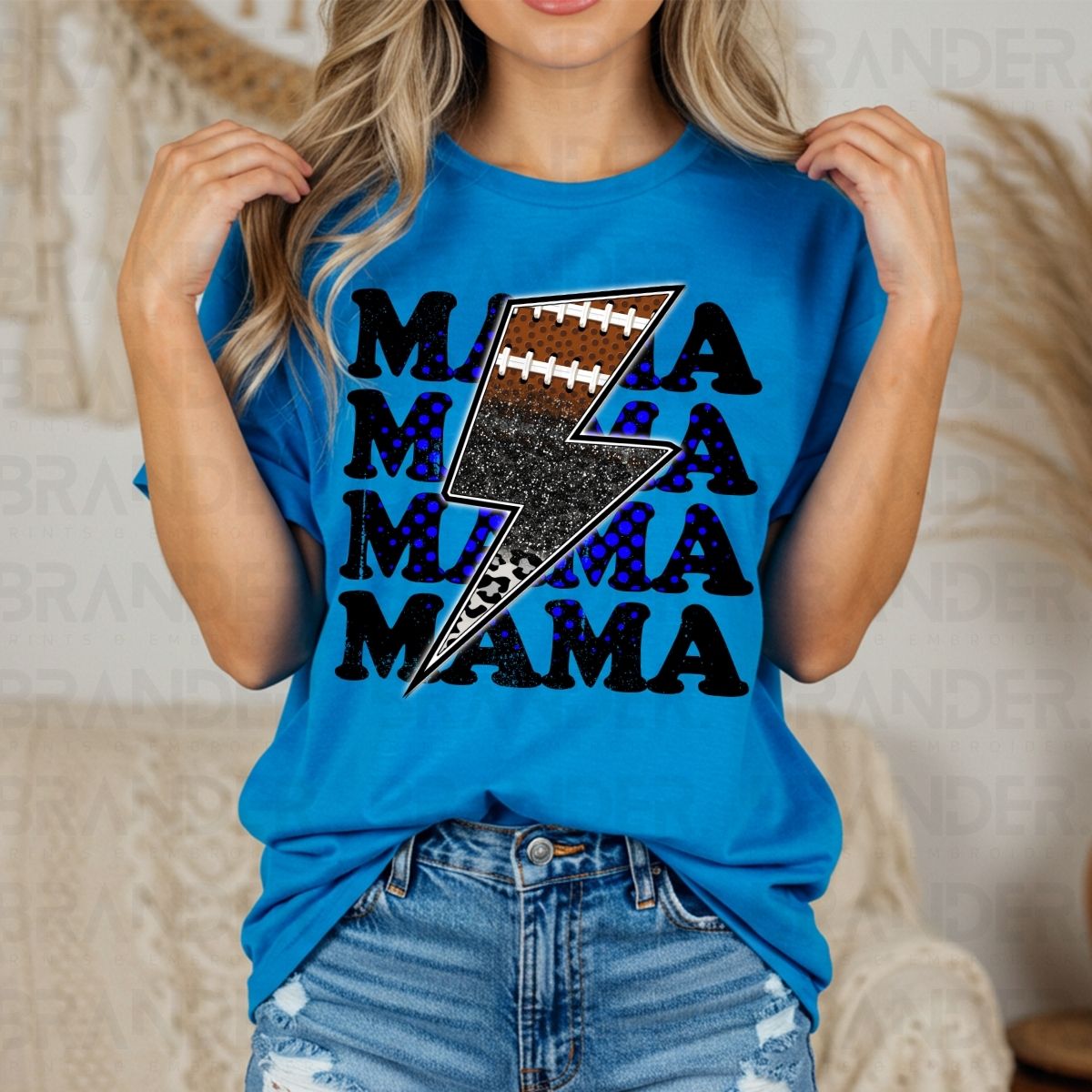 FOOTBALL MAMA *BLUE & BLACK* - DTF TRANSFER