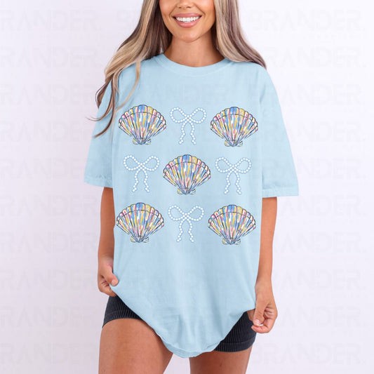 COQUETTE CLAMS AND PEARL BOWS GRID - DTF TRANSFER