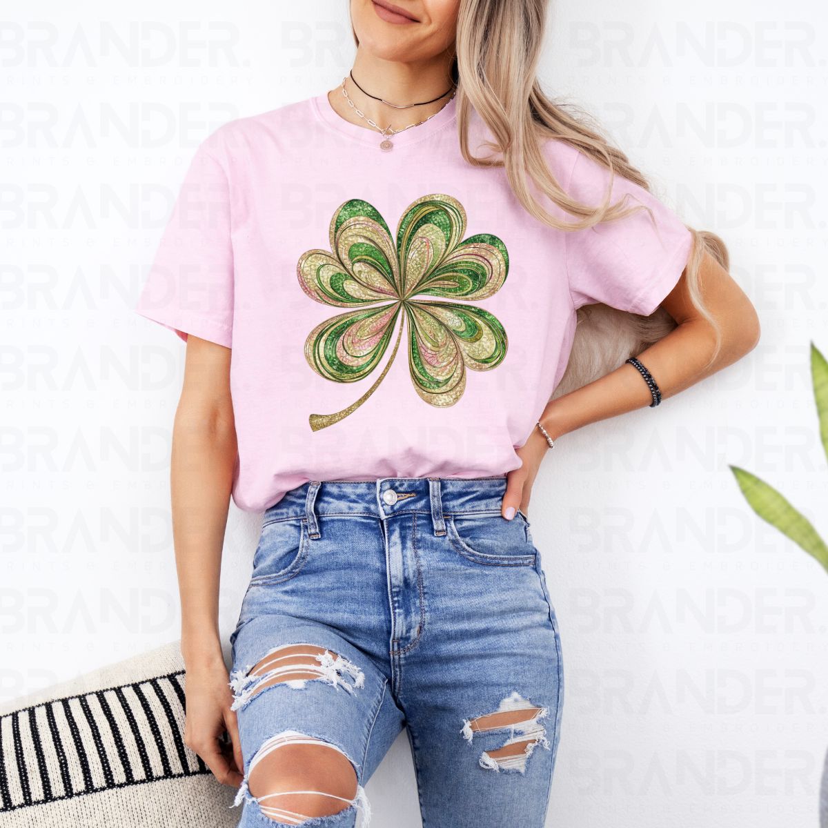 4 LEAF CLOVER *FAUX GLITTER* - COMPLETED TEE