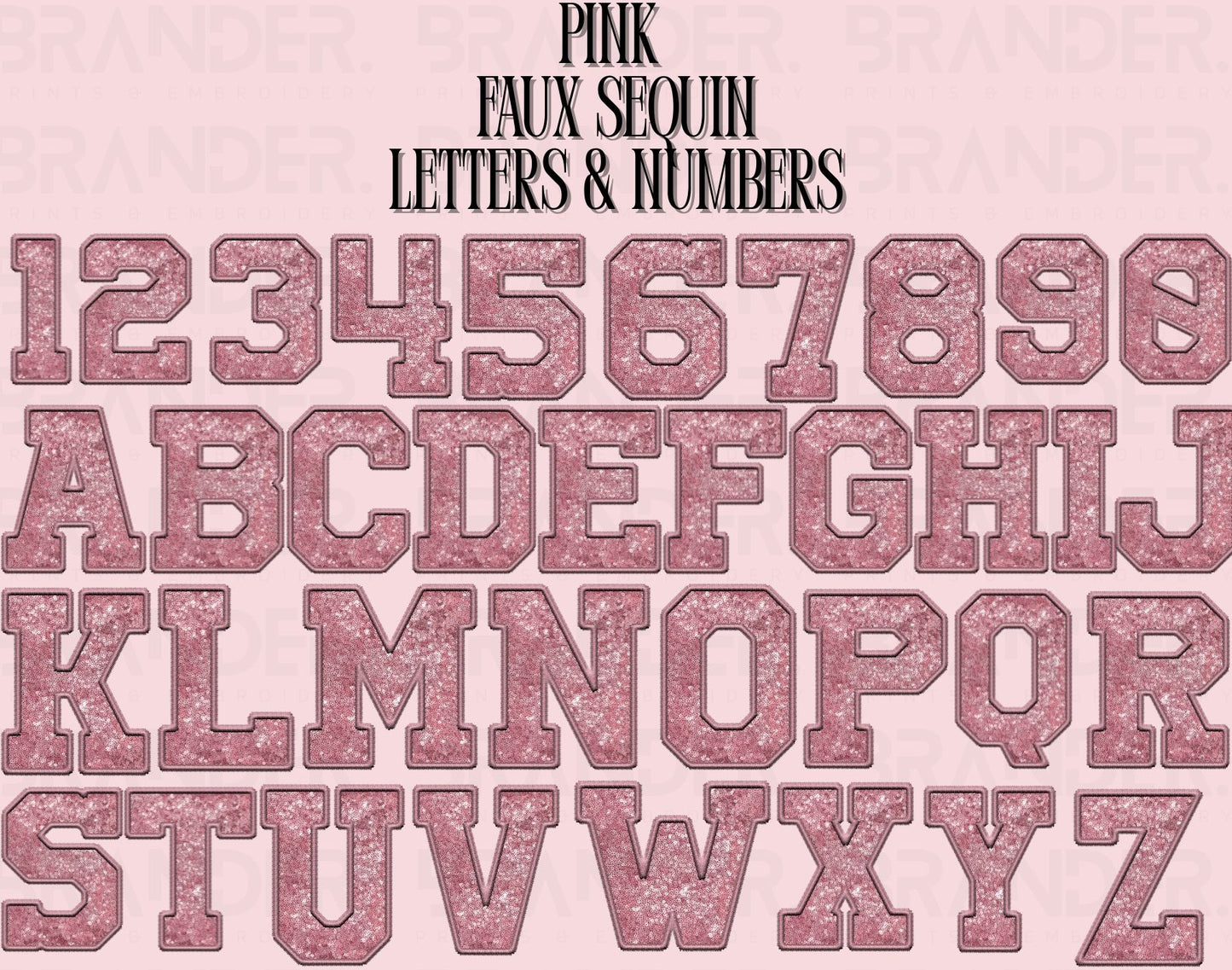 PINK  LETTTER & NUMBERS *FAUX SEQUIN* - DTF TRANSFER