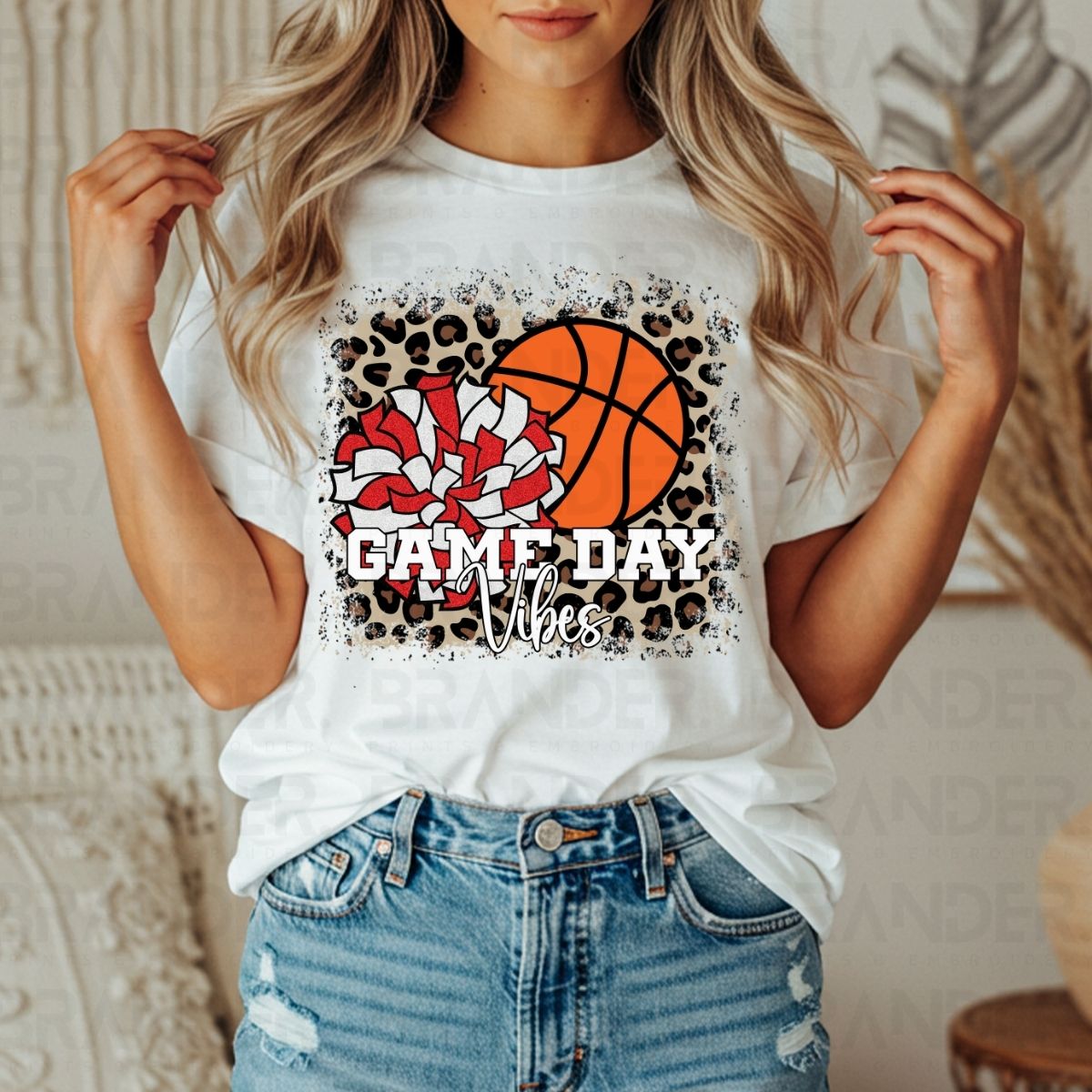 GAME DAY VIBES *RED & WHITE W/FAUX GLITTER* - DTF TRANSFER