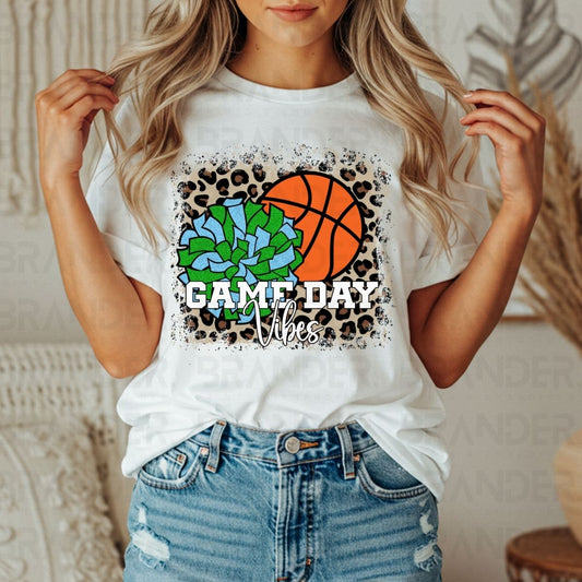 GAME DAY VIBES *GREEN & BLUE W/FAUX GLITTER* - DTF TRANSFER