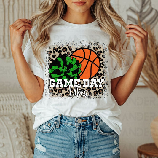 GAME DAY VIBES *GREEN & BLACK W/FAUX GLITTER* - DTF TRANSFER