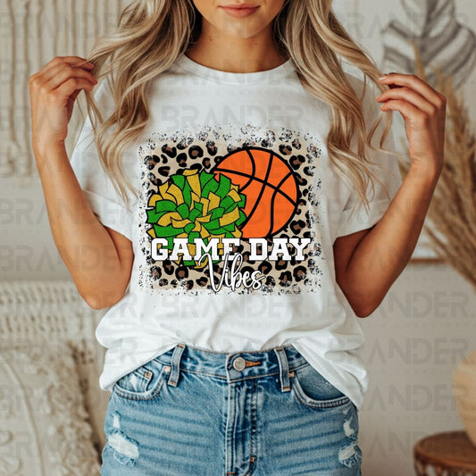 GAME DAY VIBES *GREEN & GOLD W/FAUX GLITTER* - DTF TRANSFER