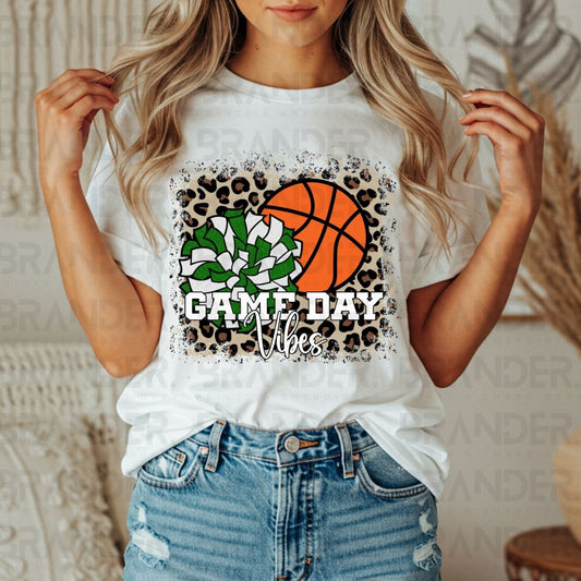 GAME DAY VIBES *GREEN & WHITE W/FAUX GLITTER* - DTF TRANSFER