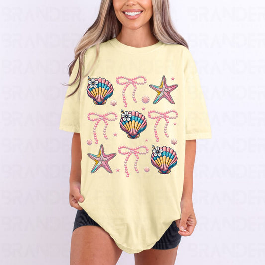 COQUETTE STAR FISH,CLAMS AND PEARL BOWS GRID - DTF TRANSFER
