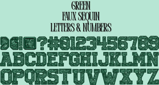 GREEN LETTTER & NUMBERS *FAUX SEQUIN* - DTF TRANSFER