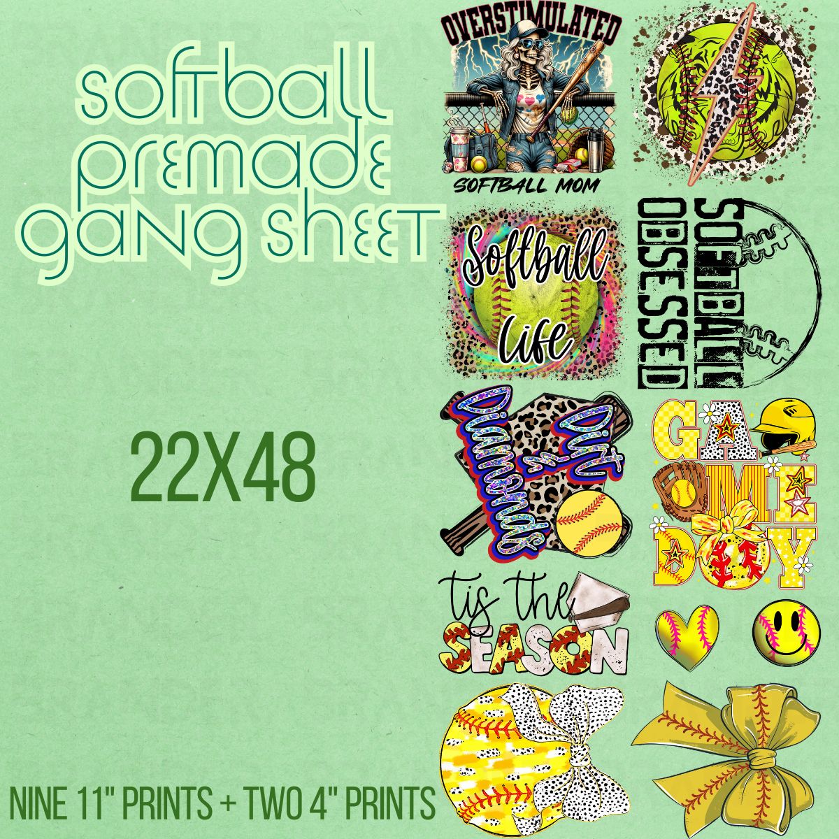 SOFTBALL - 22X48 - PREMADE GANG SHEET